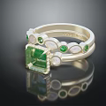 Elegant Silver Fashion Ring with Green Square Gemstone and White Accent Stones Design