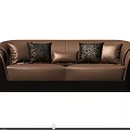 Modern Light Brown Leather Double Sofa with Zebra Pattern Pillows and Dark Gold Trim Base 3d model