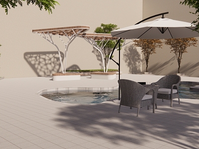 Courtyard Landscape Parasol Seat Tree Pool model