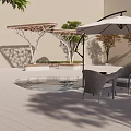 Courtyard Landscape Parasol Seat Tree Pool 3d model
