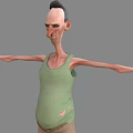 Lanky 3D Male Character With Torn Green Tank Top Brown Pants Mohawk Hairstyle Arms Outstretched