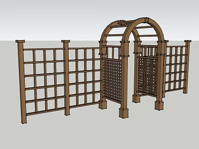 Wooden Garden Fence With Arched Gate And Lattice Panel Design 3d model