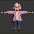Cartoon Elderly Woman Character With Pink Jacket Blue Pants Brown Shoes And Glasses