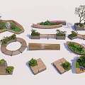 Creative Landscape Seating Designs With Wooden Frames And Lush Greenery 3d model