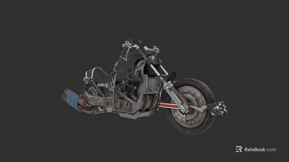Vintage Custom Motorcycle With Metal Frame Large Wheels And Red Stripe Design 3d model 