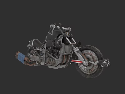 Vintage Custom Motorcycle With Metal Frame Large Wheels And Red Stripe Design 3d model