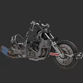 Vintage Custom Motorcycle With Metal Frame Large Wheels And Red Stripe Design