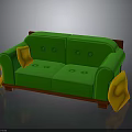 Stylish Green Sofa With Button Tufted Design Wooden Frame And Yellow Cushions