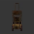 Yellow Rusty Forklift With Cab And Front Forks On Dark Surface