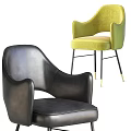 Modern Black Leather Accent Chair Featuring Armrest And Metal Legs With Gold Details
