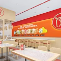 Dumpling Restaurant Interior with Red Orange Walls Tables Chairs and Dumpling 3d model