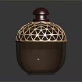 Elegant Luxury Perfume Bottle Featuring Gold Geometric Lattice And Shiny Dark Brown Body