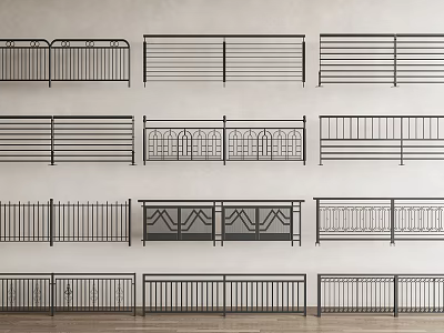 Modern Metal Railings Featuring Various Horizontal Vertical And Decorative Bar Designs 3d model
