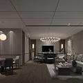 Private Room Modern Interior Design With Sofa Coffee Table Dining Table And Chandelier 3d model