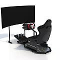 Professional Sim Racing Equipment Setup With Curved Monitor Racing Wheel Black Seat And Pedals