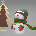 Commercial Christmas Decorative Equipment With Snowman Figure And Golden Tree Ornaments