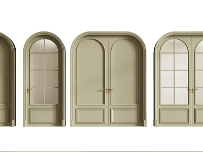 Elegant Modern Double Doors With Arched Design Glass Panels And Metal Handles 3d model