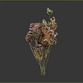 Dried Flowers Bouquet With Various Pink Orange Purple Withered Petals On Dark Background