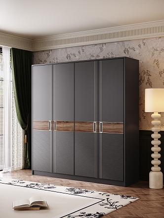 Modern Middle Style Bedroom Finished Wardrobe Black Wardrobe Combination 3d model