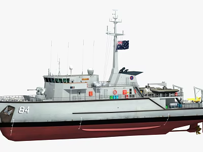 White and Red Hull Vessel With Mast Antennas Australian Flag Number 84 And Deck Equipment 3d model
