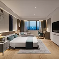 Modern Hotel Guest Room With King Bed City View Sofa And Wooden Floor