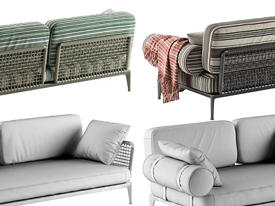 Stylish Modern Sectional Sofas Featuring Woven Accents Upholstered Fabric and Throw Blanket 3d model