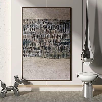 Abstract Painting With Layered Texture And Modern Decor On Neutral Wall 3d model