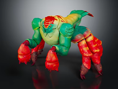 Vibrant Fantasy Creature Character With Green Red Yellow Claws And Multiple Limbs 3D Model Design 3d model