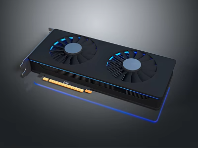 High Performance Graphics Card With Dual Fans Blue LED Lighting And Black Design 3d model