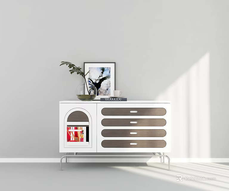 Modern Entryway Cabinet Sideboard With Drawers Potted Plant And Decorative Painting 3d model 