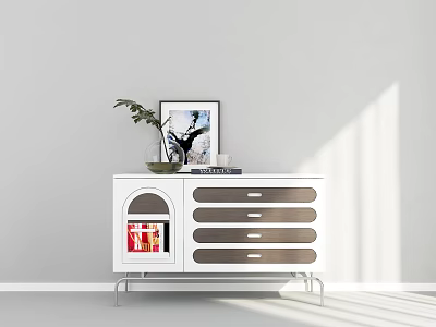 Modern Entryway Cabinet Sideboard With Drawers Potted Plant And Decorative Painting 3d model