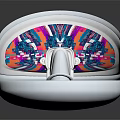 Cartoon Scene Inside White Shell Shaped Object With Colorful Neon Patterns And Central Small Structure 3d model