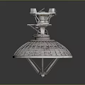 Metallic Industrial Device With Circular Grid Base And Top Mechanical Structure