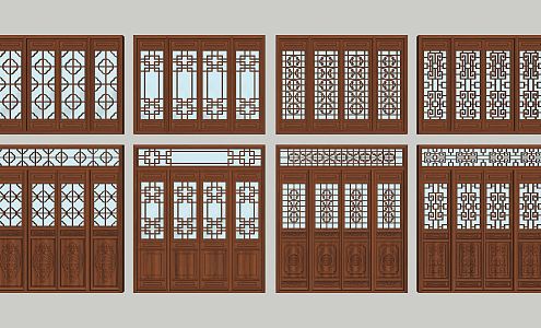 Chinese-style double doors and windows 3d model