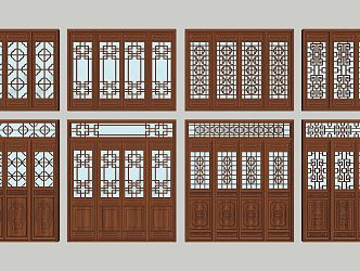 Chinese-style double doors and windows 3d model