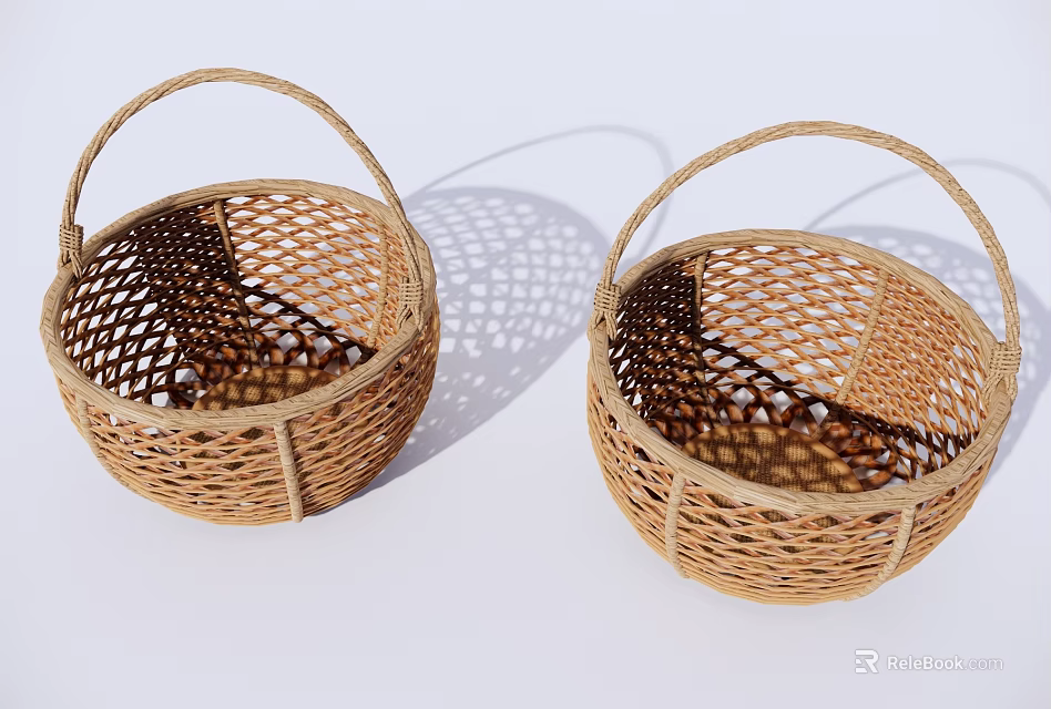 Two Handwoven Garden Decor Baskets With Woven Design And Handles 3d model 