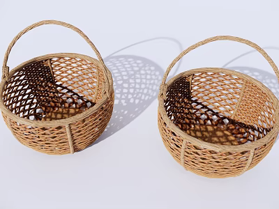 Two Handwoven Garden Decor Baskets With Woven Design And Handles 3d model