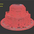 Architectural Model of Dome Shaped Brick Building With Detailed Windows And Entrance