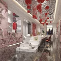 Elegant Modern Bridal Shop Interior With Wedding Dress Displays Marble Decor And Red Floral Decorations