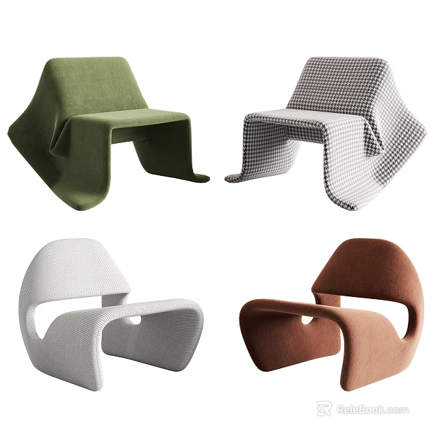 Modern Single Chair With Unique Design Multiple Colors And Checkerboard Pattern 3d model 