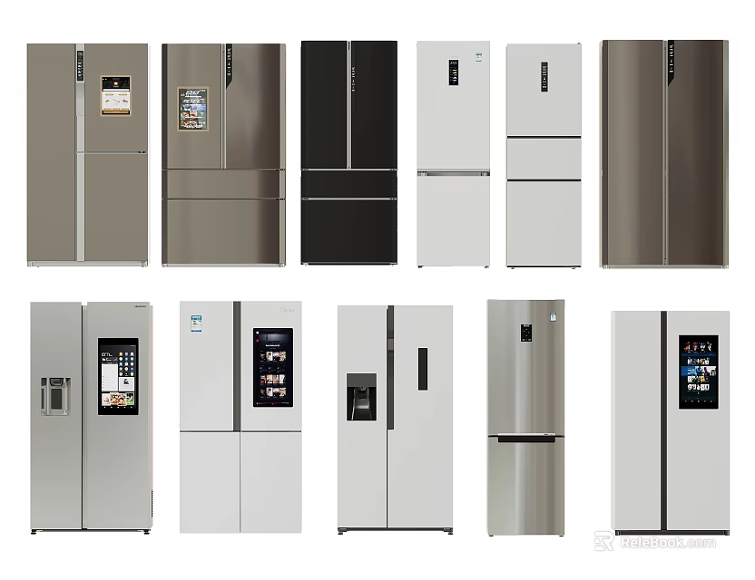 Various Modern Refrigerators and Freezers With Different Door Styles Color Options and Digital Displays 3d model 