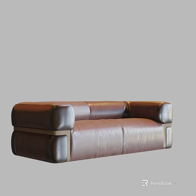 Brown Leather Two Seater Sofa With Rounded Armrests And Modern Sturdy Frame 3d model