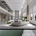 Modern Spacious Office Reception Lobby With Comfortable Curved Sofas And Large Bright Windows