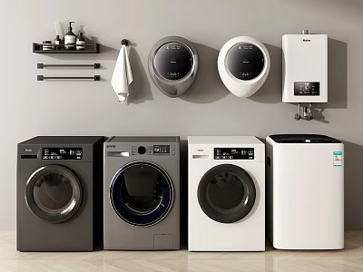 Various Styles Of Modern Washing Machines In Black Gray And White For Home Laundry 3d model