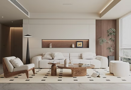Modern Middle Ancient Style Living Room Sofa Coffee Table Combination Leisure Chair Hanging Painting Dried Flower Floor Lamp 3d model
