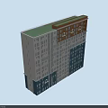 Modern Residential Building with White Blue and Orange Facade Green Roof and Multiple Floors Design