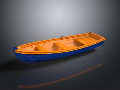 Wooden Small Boat With Blue Hull And Orange Seats For Water Transportation 3d model