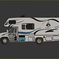 Luxury White Recreational Vehicle with Open Door Roof Rack and Decorative Lines