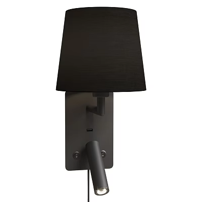 Modern Black Wall Lamp With Fabric Shade And Adjustable Metal Bracket 3d model
