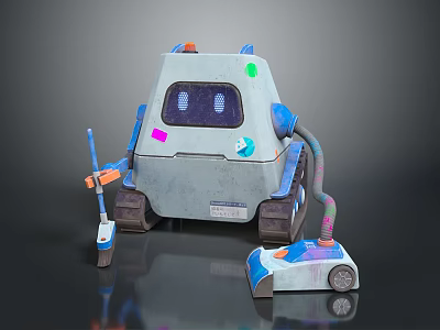 Colorful Treaded Cleaning Robot And Vacuum Cleaner With Modern Design Details 3d model